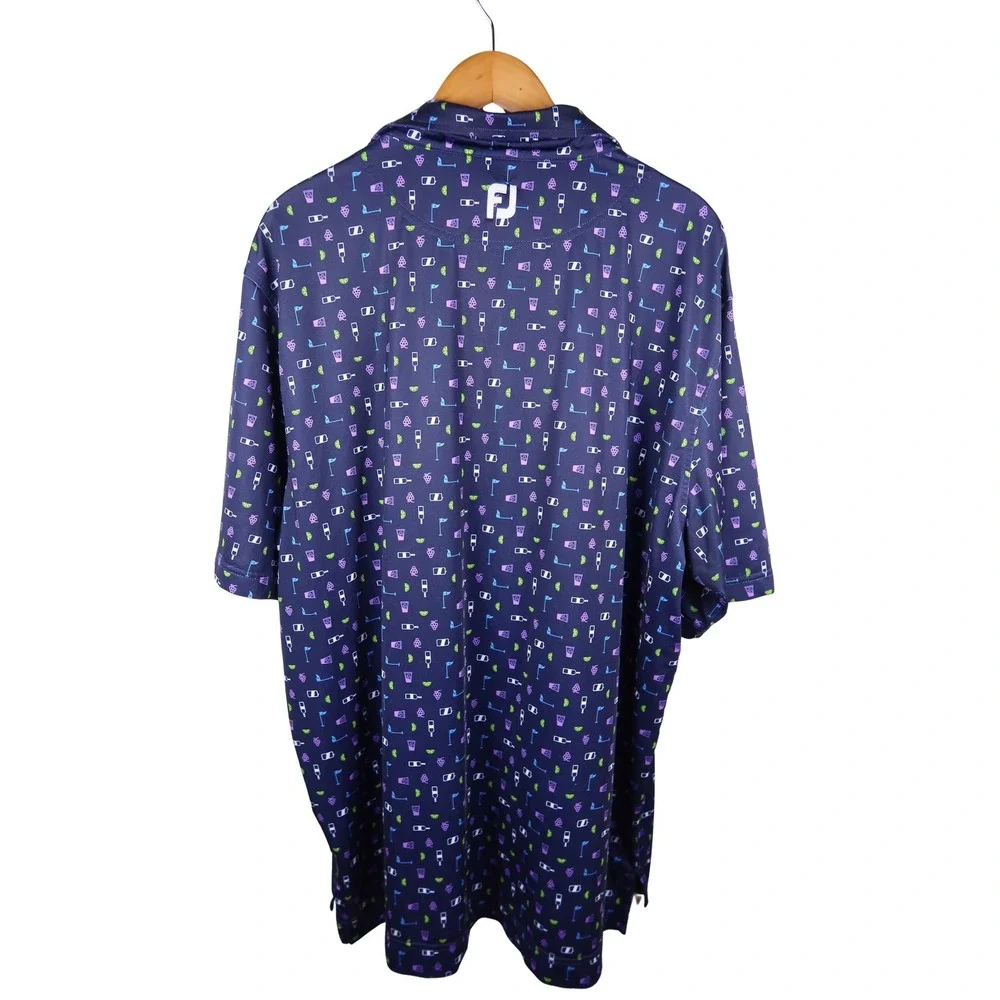 FootJoy Mens XL Golf Polo Shirt Navy Wine Novelty Print ProDry Lisle Stretch